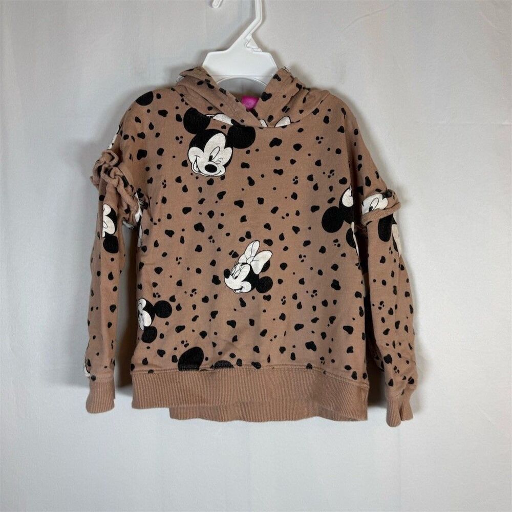 Disney Minnie Mouse Hoodie Toddler Girls 3T Brown All-Over Print Pullover